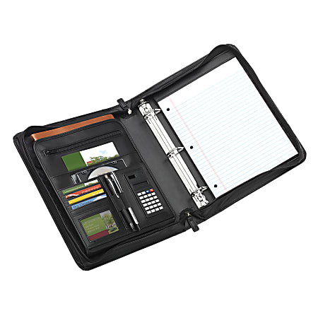 FORAY® 3-Ring Padfolio With File Pocket, Black