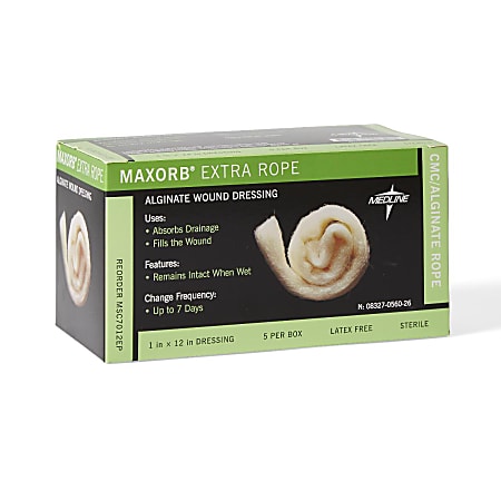 Medline Maxorb Extra CMC/Alginate Dressings, 1" x 12", Tan, Pack Of 5