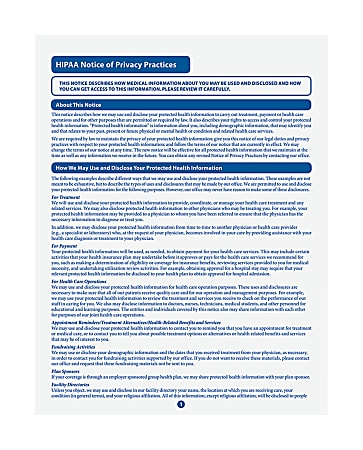 ComplyRight HIPAA Notice Of Privacy Practices Forms, 8-1/2" x 11", Pack Of 100