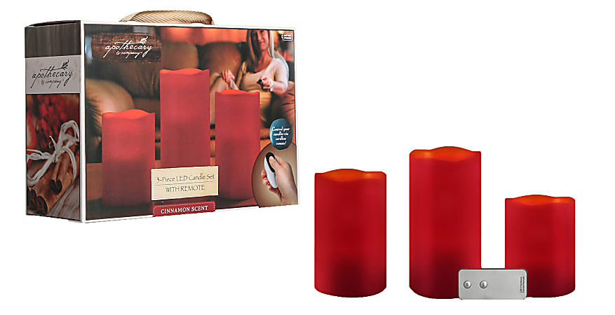Order 3-Piece Flameless LED Candle Set With Remote, Cinnamon Scent, Red
