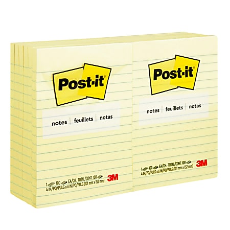Post-it&reg; Notes, 4 x 6 in, 12 Lined Sticky Note Pads, 100 Sheets/Pad, School Supplies and Office Products, The Iconic Canary Yellow Note