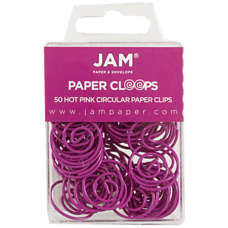 JAM Paper® Paper Clips, Papercloops®, 1", 25-Sheet Capacity, Hot Pink, Pack Of 50