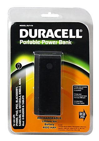 Duracell® Portable Power Bank With 4000mAh Battery, Black
