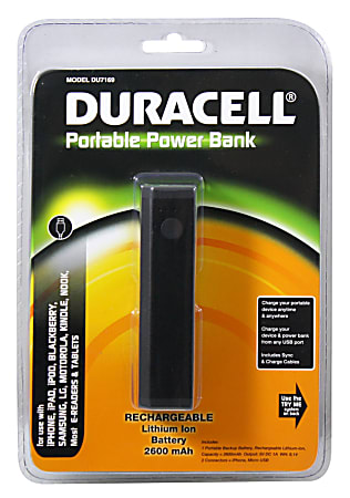 Duracell® Portable Power Bank With 2600mAh Battery, Black