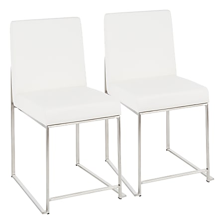 LumiSource High-Back Fuji Dining Chairs, Silver/White, Set Of 2 Chairs