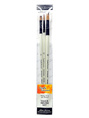 Robert Simmons Simply Simmons Long-Handle Paint Brush Set, Assorted Sizes, Round Bristle, Synthetic, White, Set Of 3