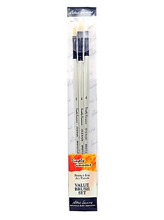 Robert Simmons Simply Simmons Long Handle Paint Brush Set, Assorted Sizes, Assorted Bristles, White, Set Of 3