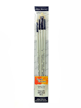 Robert Simmons Simply Simmons Long-Handle Paint Brush Set, 2", Assorted Bristles, Hog Hair, White, Set Of 4