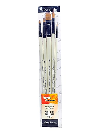 Robert Simmons Simply Simmons Long Handle Paint Brush Set, Assorted Sizes, Assorted Britsles, Synthetic, White, Set Of 5