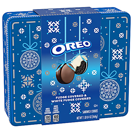 Oreo Fudge And White Fudge Covered Cookies 16.4 Oz Tin Of 24