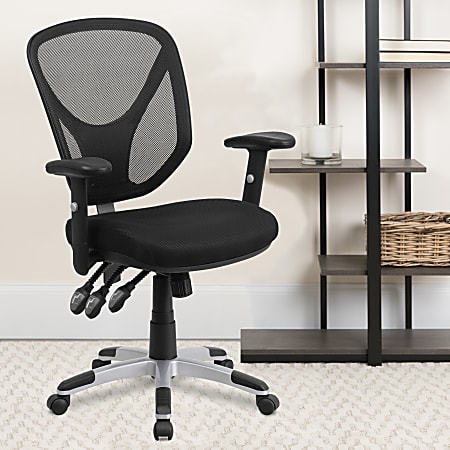 Flash Furniture Mesh Mid-Back Swivel Task Chair With Adjustable Arms, Black/Silver