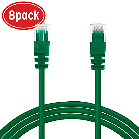 GearIT Snagless RJ-45 Computer LAN CAT5E Ethernet Patch Cables, 14', Green, Pack Of 8, 14CAT-GREEN-8PK
