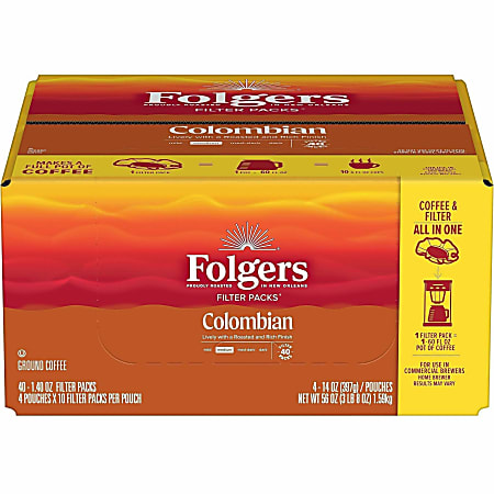 Folgers® Single-Serve Coffee Packets, Colombian, 1.4 Oz Per Bag, Carton Of 40 Bags