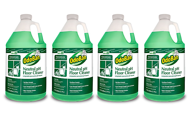 OdoBan Professional Series Neutral pH No-Rinse Floor Cleaner Concentrate, 1 Gallon, Green, Pack Of 4 Jugs