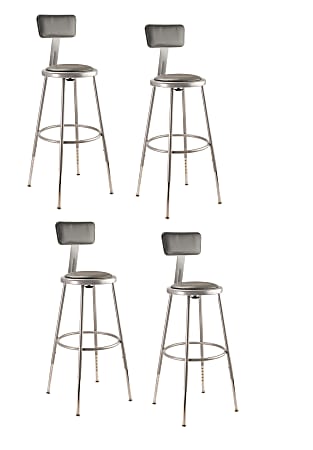 National Public Seating Adjustable Vinyl-Padded Stools With Backs, 38 - 47 1/2"H, Gray, Set Of 4