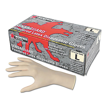 Memphis Gloves Disposable Gauntlet Powdered Latex Gloves, X-Large, White, Box Of 100