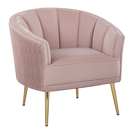 LumiSource Tania Accent Chair, Pleated Waves, Blush Pink/Gold
