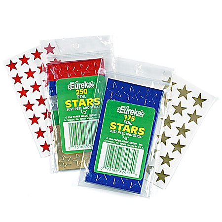 Eureka Presto-Stick® Foil Stars, 1/2", Assorted, Pack Of 250