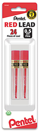 Pentel® Red Lead Refills, 0.5 mm, #2.5 Medium Soft Lead, Pack Of 2 Tubes
