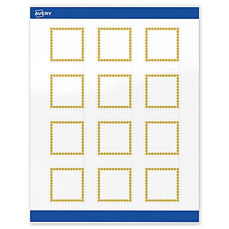 Avery® Print-To-The-Edge Labels With Sure Feed® Technology, S00-DJA-PRWGP10, Square, 2" x 2", Glossy White, Preprinted Gold Beads Design, Pack Of 120