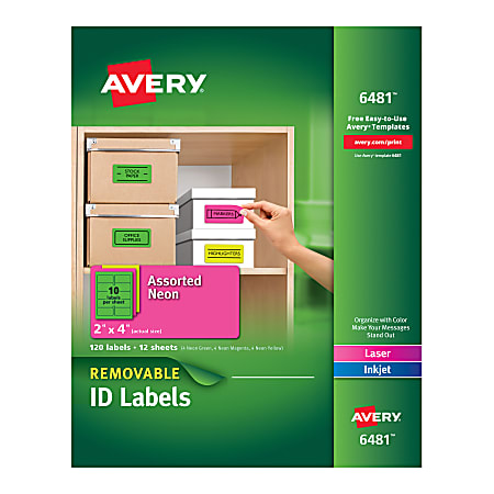 Avery Removable LaserInkjet Organization Labels 6481 2 x 4 Assorted Colors  Pack Of 120 - Office Depot