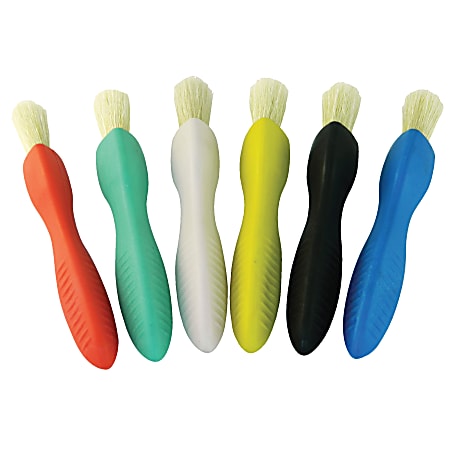 Center Enterprises Easy-Grip Paintbrushes, 1 1/2", #18, Round Bristles, Hog Hair, Assorted Colors, Pack Of 6