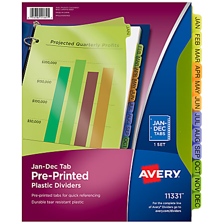 Avery® Preprinted Tab Plastic Dividers, 8 1/2" x