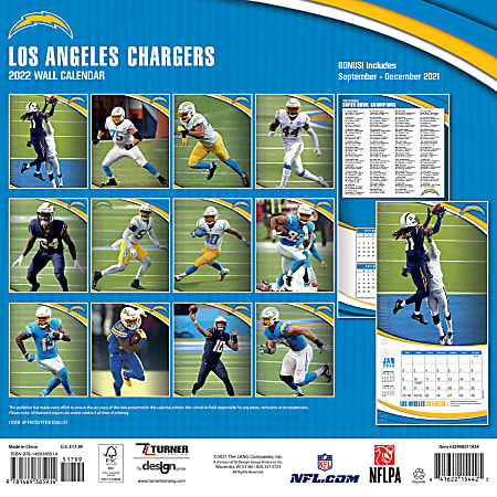 Los Angeles Chargers 2022 Schedule Lang Wall Calendar La Chargers 2022 - Office Depot