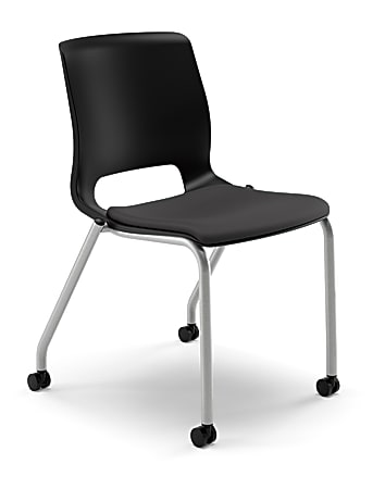 HON Motivate Stacking Chair With Casters Padded Seat Onyx Set Of 2