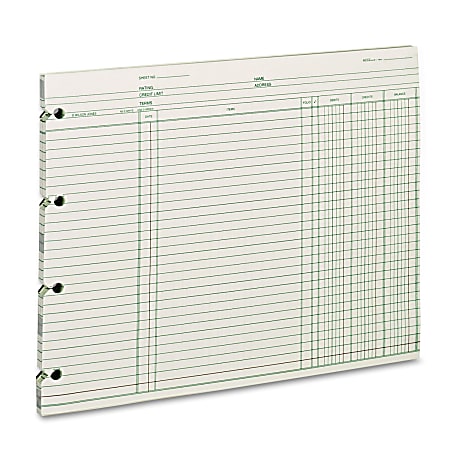 Wilson Jones® Ledger Sheets, Ending Balance, 9 1/4" x 11 7/8", Green, Pack Of 100