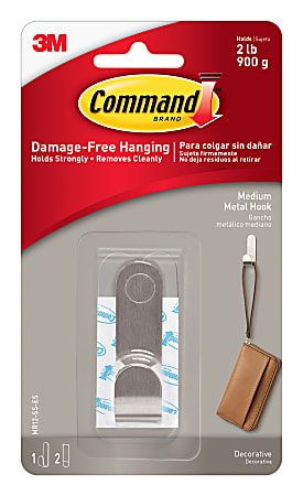 3M Command Modern Removable Metal Hook, Medium, Silver