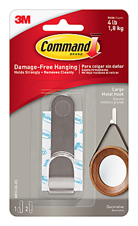 3M™ Command™ Damage-Free Removable Metal Hook, Large, 4 Lb, Brushed Nickel