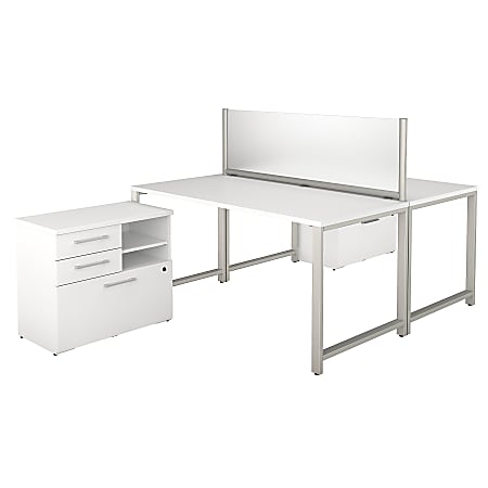 Bush Business Furniture 400 Series 2-Person Workstation With Table Desks And Storage, 60"W x 30"D, White, Standard Delivery
