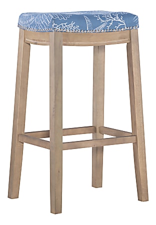 Linon Walker Backless Bar Stool, Rustic/Blue Coastal