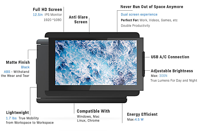 Mobile Pixels Duex Pro Portable 12.5 FHD Laptop Monitor - Office Depot