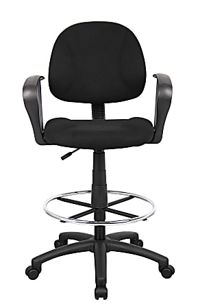 Boss Office Products Drafting Stool, With Arms, Black/Chrome