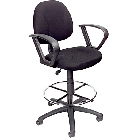 Boss Office Products Drafting Stool With Arms Black Chrome