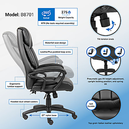 Boss Office Products Ergonomic LeatherPlus Bonded Leather Chair