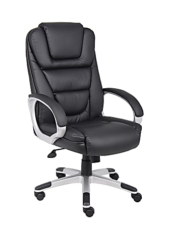 Boss Office Products Ergonomic LeatherPlus™ Bonded Leather Chair, Black/Chrome