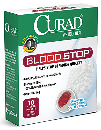 CURAD® BloodStop® Hemostatic Gauze, 1" x 1", Box Of 10, 12 Boxes Per Case