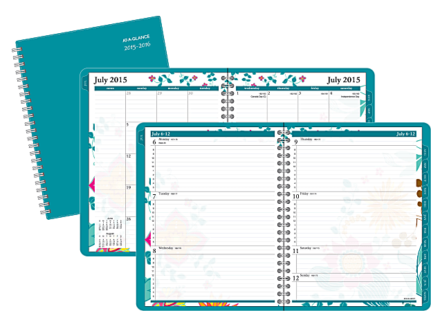 AT-A-GLANCE® Weekly/Monthly Academic Planner, 8 1/2" x 11", 30% Recycled, Teal, July 2015-June 2016