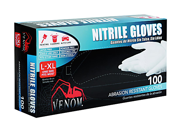 Venom Powder-Free Nitrile Multi-Purpose Disposable Gloves, L/XL, 100/Box, 10 Boxes/Case