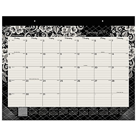 AT-A-GLANCE® Fashion Monthly Desk Pad Calendar, 22" x 17", 30% Recycled, Lacey, January-December 2017