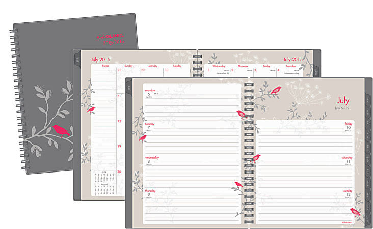 AT-A-GLANCE® Fashion Weekly/Monthly Planner, Pop Robin, 8 1/2" x 11", 30% Recycled, Gray/Pink, July 2015-June 2016