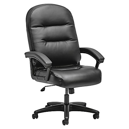 HON® Pillow-Soft® Ergonomic Bonded Leather Executive Chair With Fixed Loop Arms, Black