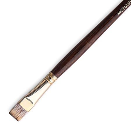 Winsor & Newton Monarch Long-Handle Paint Brush, Size 14, Flat/Bright Bristle, Synthetic, Brown