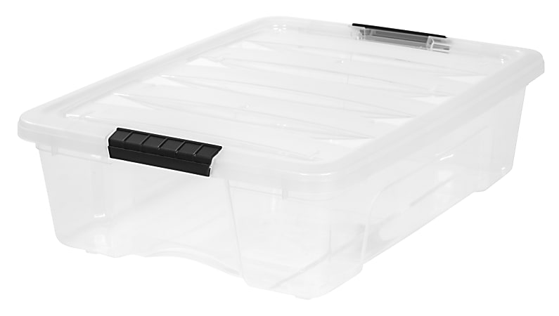 IRIS® Plastic Storage Container With Built-In Handles And Snap Lid, 26 Quarts, 6 9/16" x 16 1/2" x 22", Clear