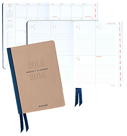 AT-A-GLANCE® Collection Weekly/Monthly Academic Planner, 5 1/2" x 8 1/4", Tan, July 2015–July 2016
