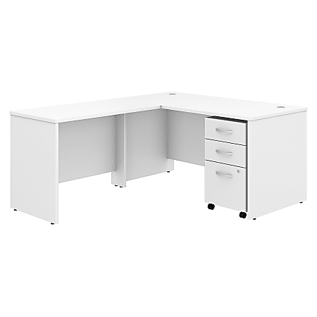 Bush Business Furniture Studio C 60"W x 30"D L Shaped Desk with Mobile File Cabinet and 42"W Return, White, Standard Delivery