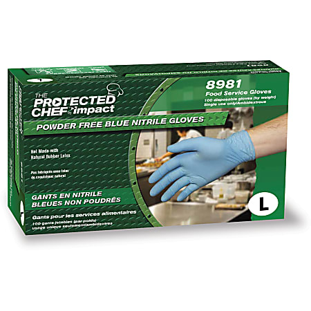 Protected Chef Nitrile General Purpose Gloves - Large Size - Unisex - Nitrile - Blue - Ambidextrous, Disposable, Powder-free, Comfortable - For Cleaning, Food Handling - 100 / Box - 3.5 mil Thickness